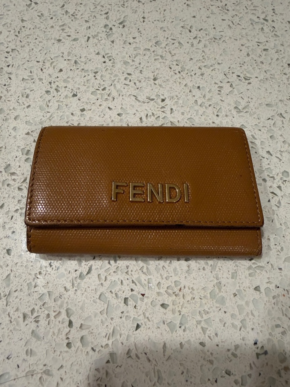Fendi Cognac Brown Textured Leather Key Holder
